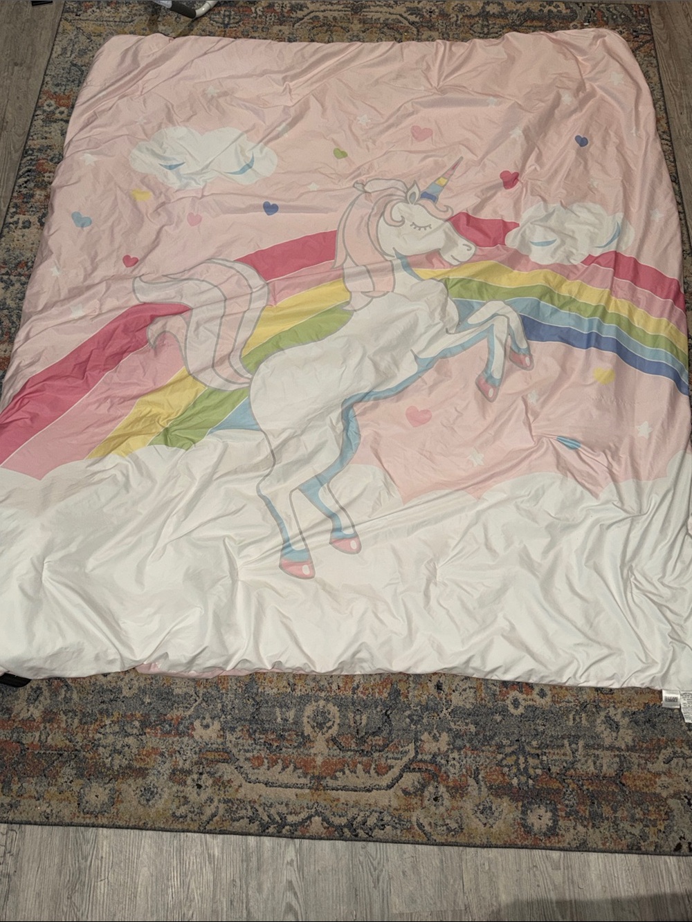 Pink Unicorn Rainbow Full Comforter